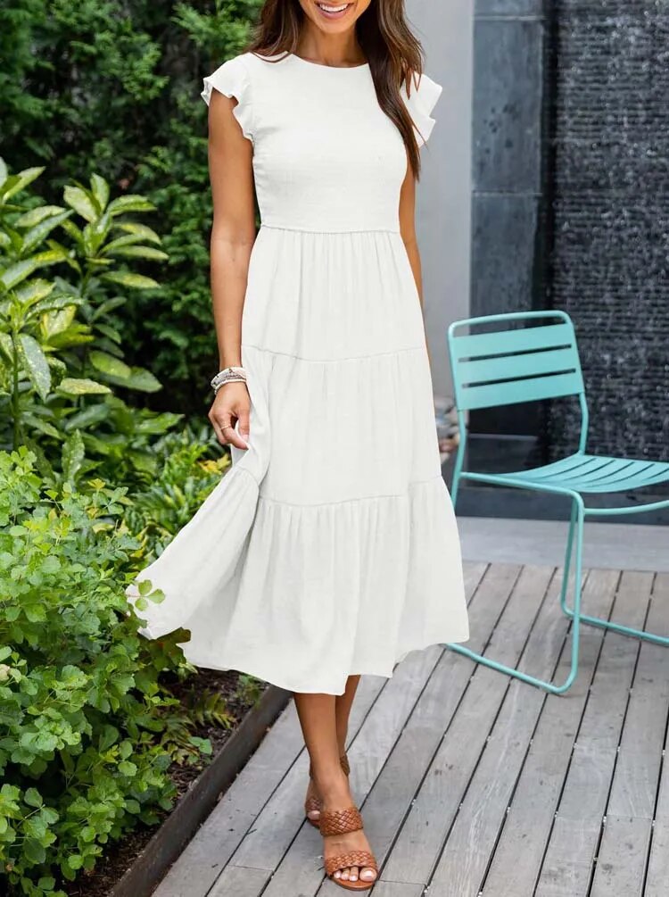 Women's elegant draped dress with tummy control gathering for a slimming, confidence-enhancing silhouette fit