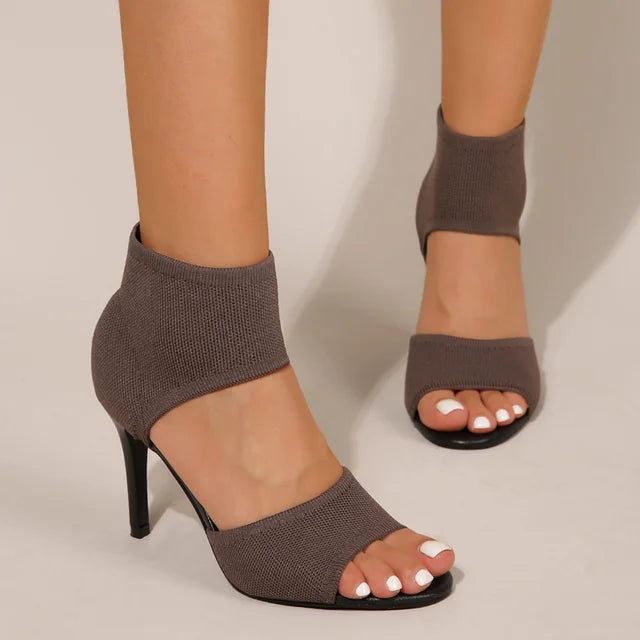 Women's stiletto sandals knitted upper open-toe elegant comfortable fit evening heels