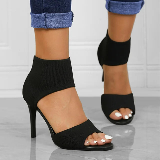 Women's stiletto sandals knitted upper open-toe elegant comfortable fit party evening heels