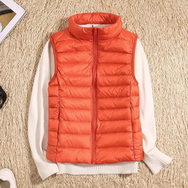 Women's quilted down vest lightweight insulated high collar zip-up sleeveless jacket