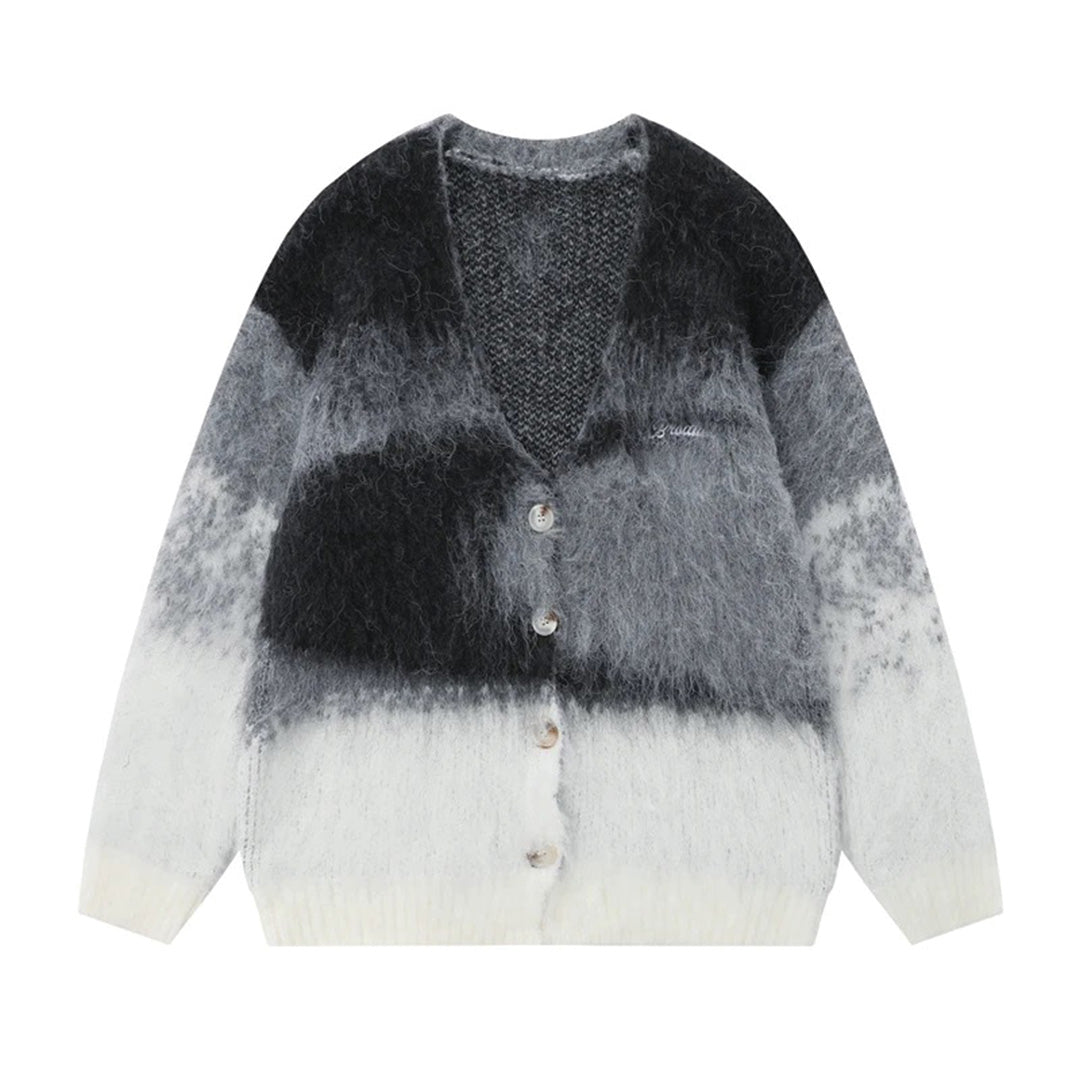 Tie dye vintage cardigan in multicolor loose fit V-neck with single-breasted button closure