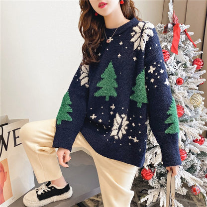 Festive red Christmas sweater with classic holiday knit pattern, cozy crewneck style