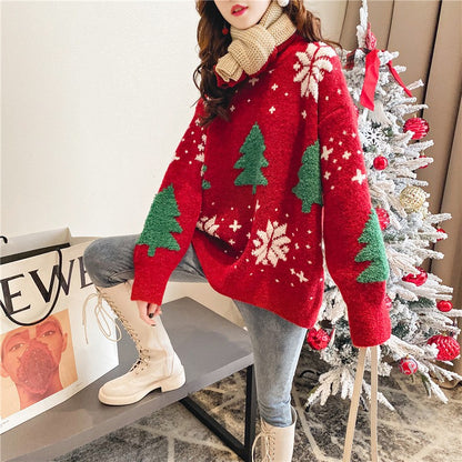 Festive red Christmas sweater with cozy knit design and holiday pattern, perfect for winter style