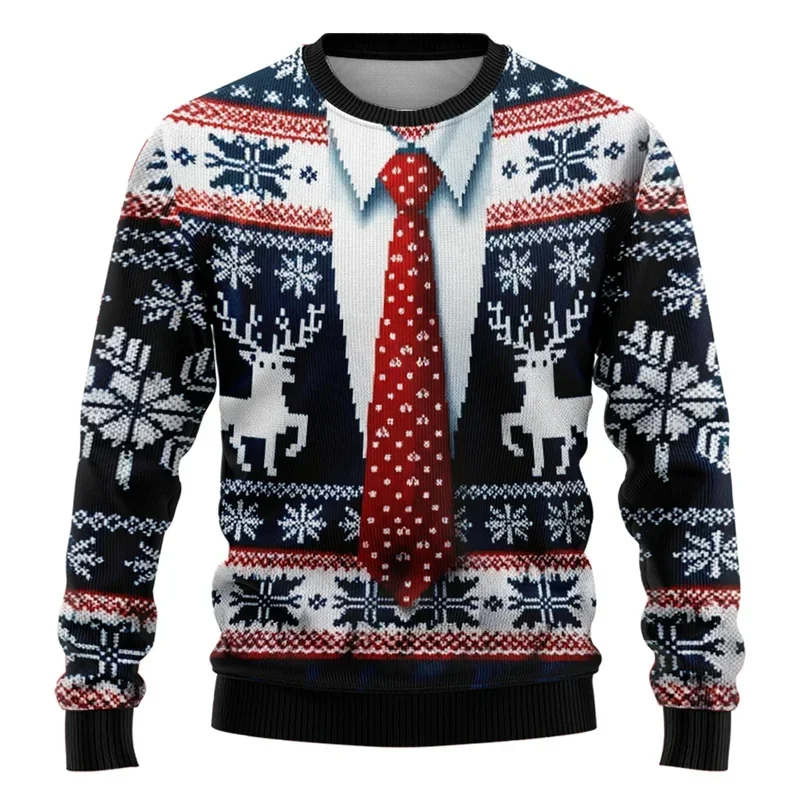 3D printed Christmas crewneck sweatshirt with festive holiday graphic design, unisex relaxed fit