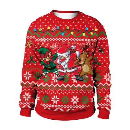 3D printed Christmas crewneck sweatshirt with festive holiday graphic design, unisex relaxed fit