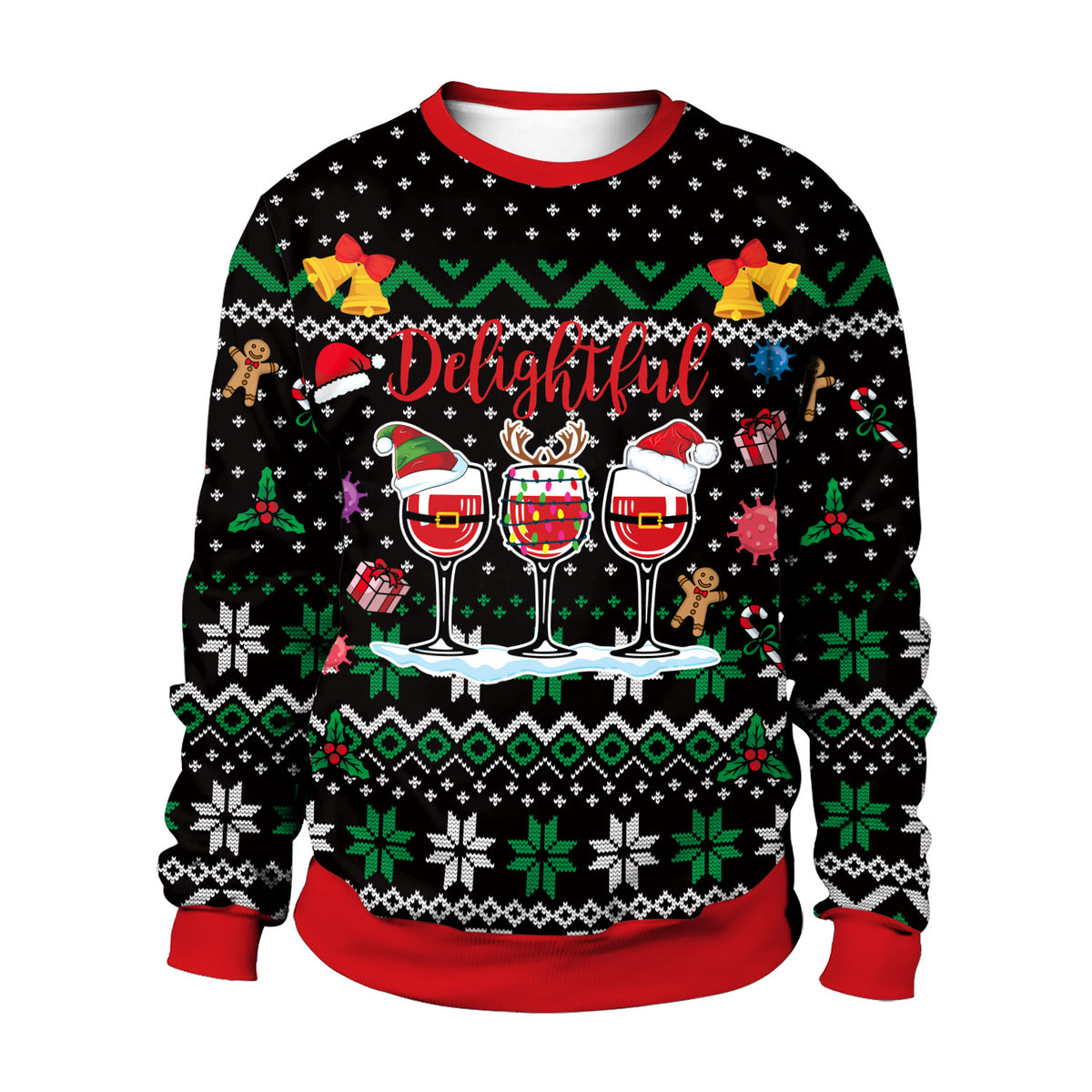 3D printed Christmas crewneck sweatshirt with festive holiday graphic design, unisex relaxed fit