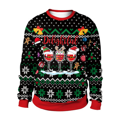 3D printed Christmas crewneck sweatshirt with festive holiday graphic design, unisex relaxed fit