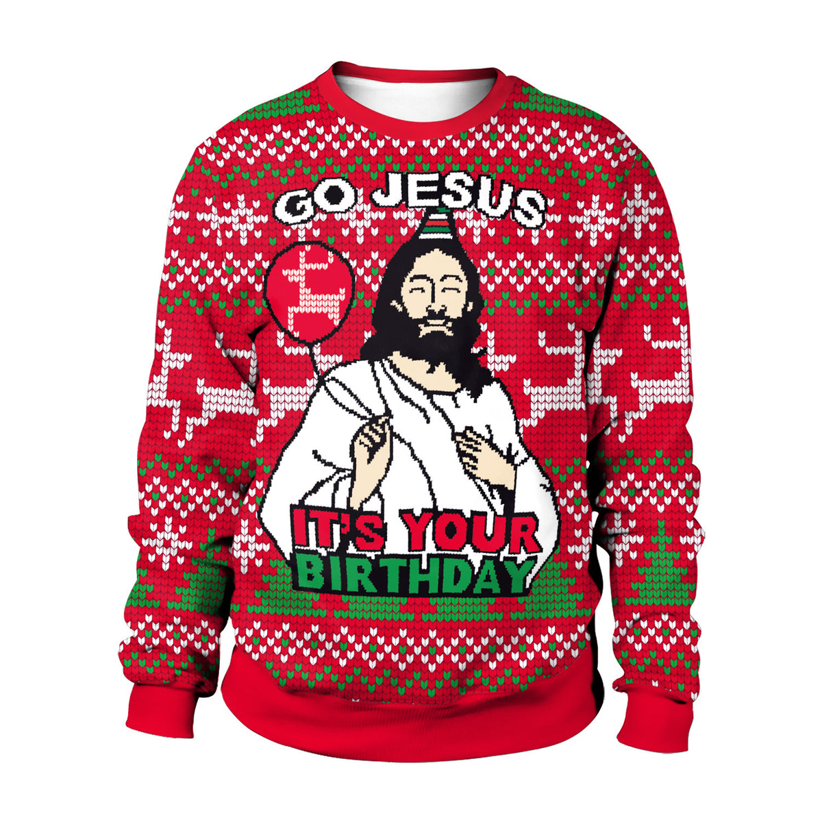 3D printed Christmas crewneck sweatshirt with festive graphic design, unisex relaxed fit