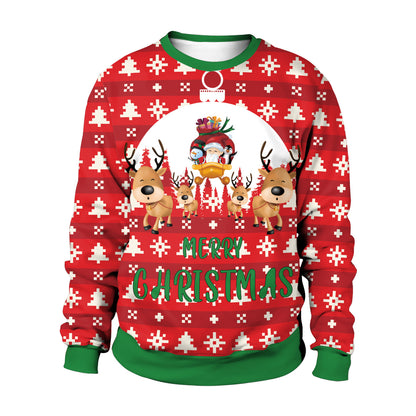 3D printed Christmas crewneck sweatshirt with festive graphic design, cozy holiday pullover