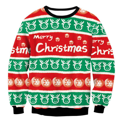 3D printed Christmas crewneck sweatshirt with festive holiday graphic design, unisex relaxed fit