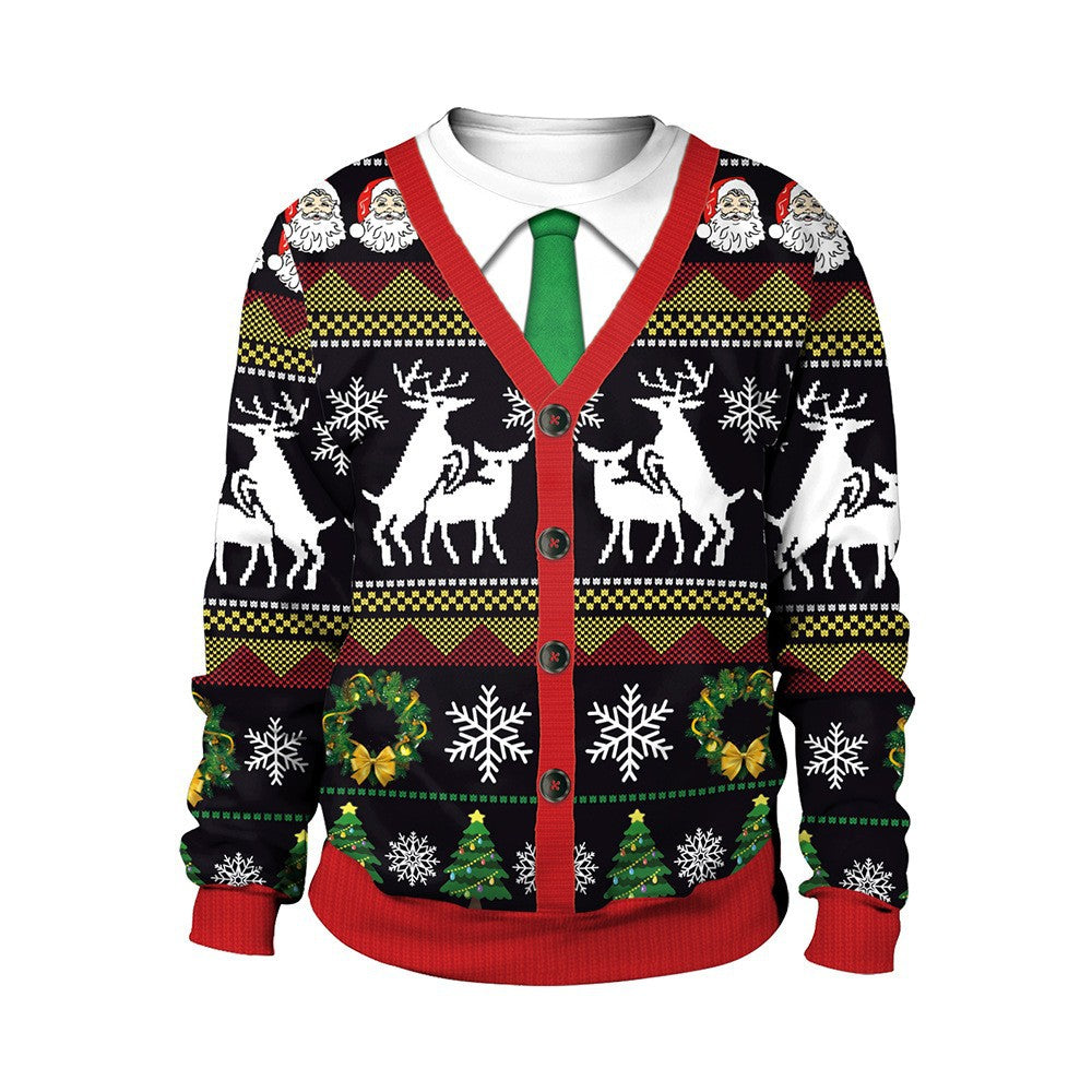 3D printed Christmas crewneck sweatshirt with festive holiday graphic design, unisex relaxed fit