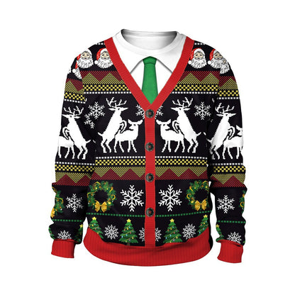 3D printed Christmas crewneck sweatshirt with festive holiday graphic design, unisex relaxed fit