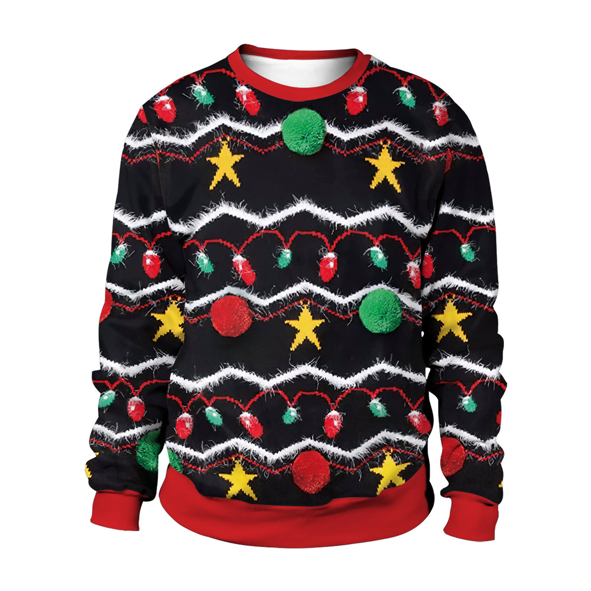 3D printed Christmas crewneck sweatshirt with festive holiday graphic design, unisex relaxed fit