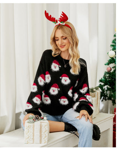 Christmas Pullover Sweater red festive knit holiday print crewneck cozy winter pullover