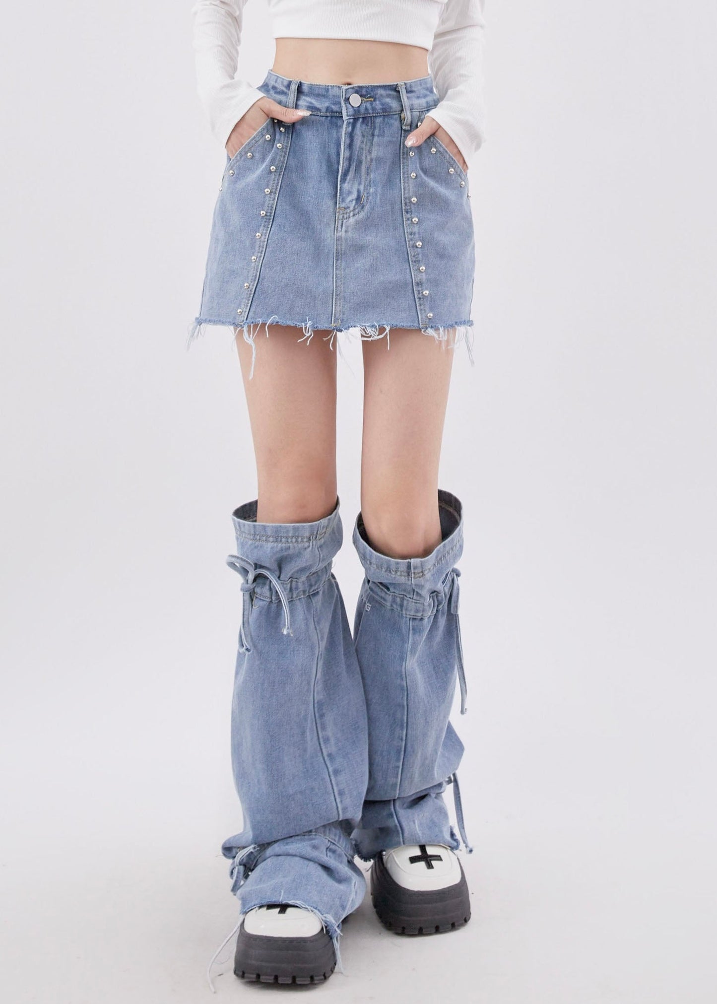 Ensemble deux pièces jupe courte en jean de style américain 2025 - Wavlynn