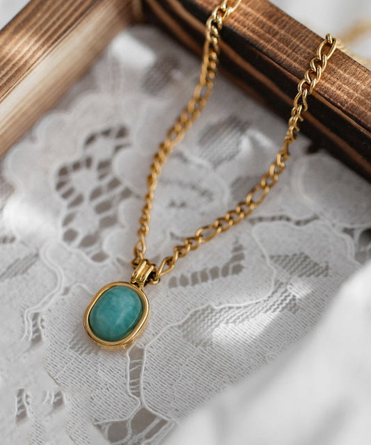 Collier avec pendentif en pierre précieuse surdoré en acier inoxydable doré (2025) - Wavlynn