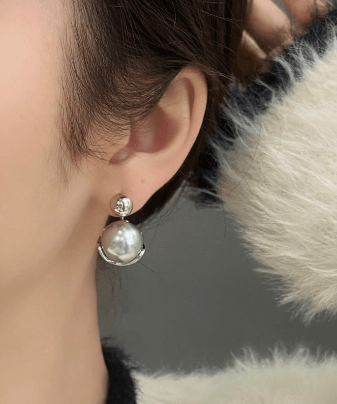 Boucles d'oreilles à tige en argent sterling et perles grises 2025 - Wavlynn