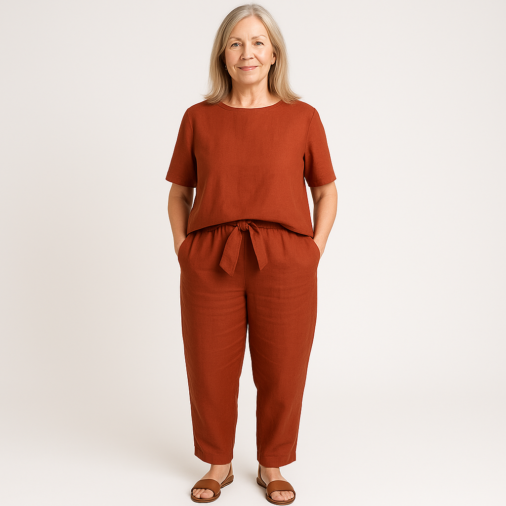 Elegant women's summer 2-piece set in lightweight fabric, tailored cut with breezy sophisticated silhouette