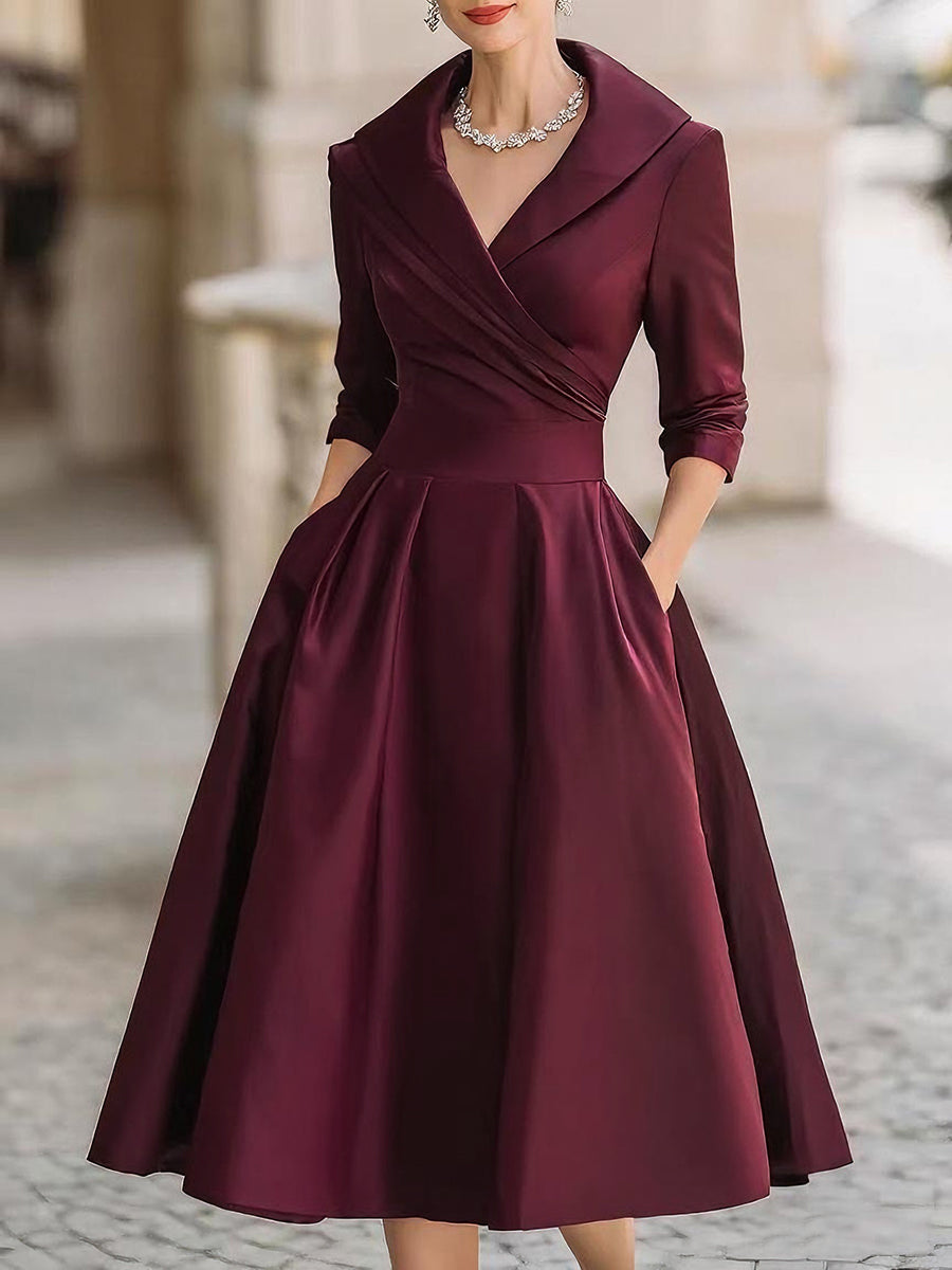 Elegant satin midi dress in smooth fluid fabric with light-catching finish and refined silhouette