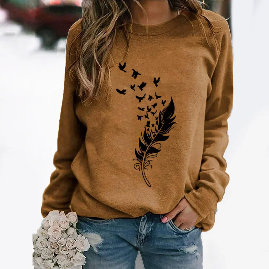 Women's cotton blend graphic sweatshirt relaxed fit crew neck cozy everyday casual style