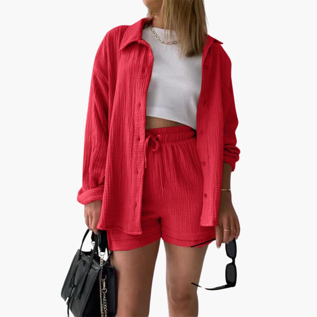 Rosa chic casual two-piece set in vibrant color, relaxed silhouette with breathable lightweight fabric