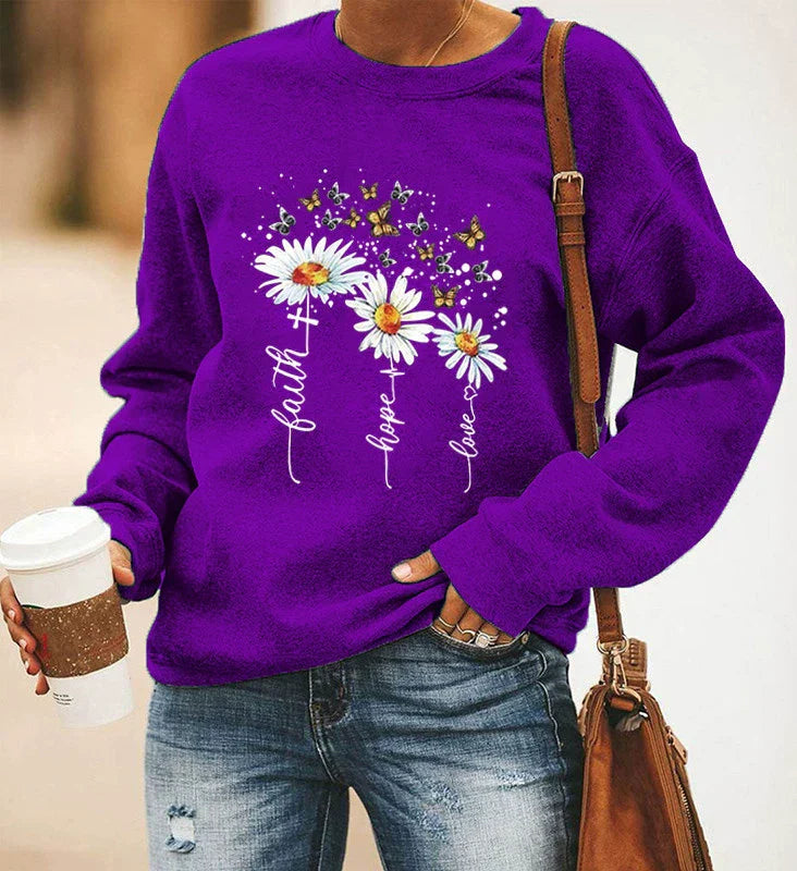 Women's relaxed fit botanical print crewneck sweatshirt in cotton blend with long sleeves