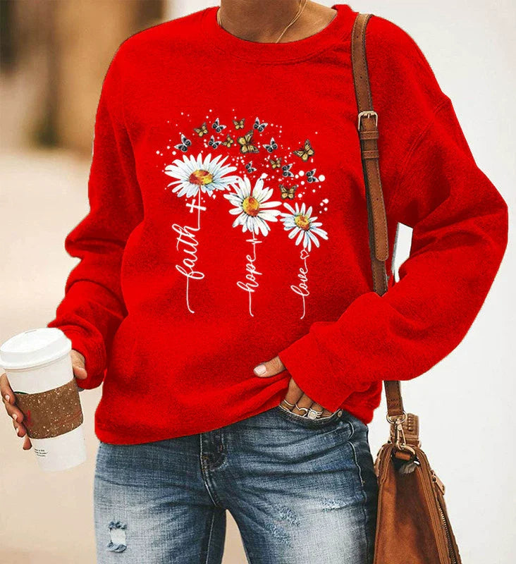 Women's relaxed fit crewneck sweatshirt in cotton blend featuring an all-over botanical print long sleeve