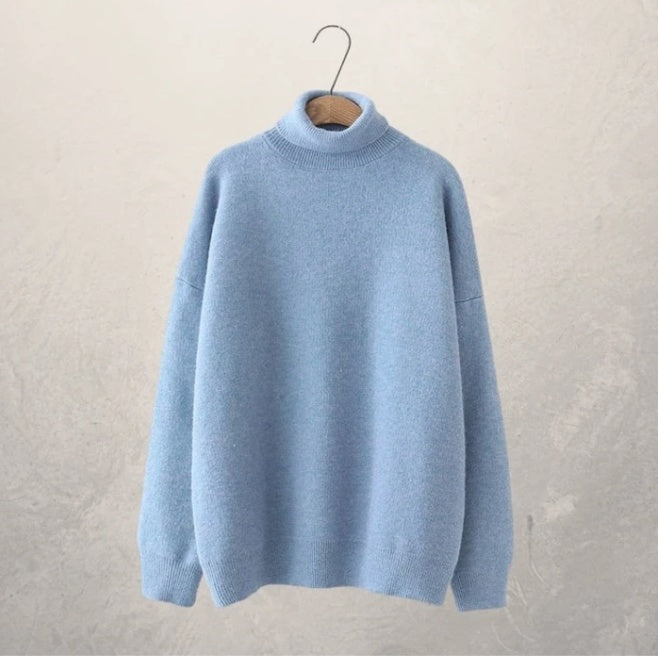 Mint green oversized turtleneck sweater unisex cozy knit relaxed fit for work or casual wear