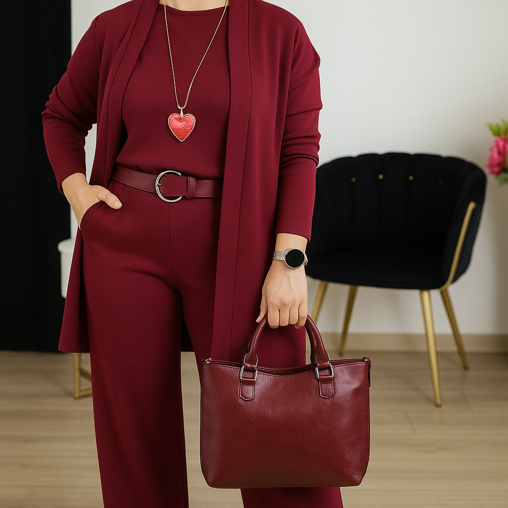 Elegant black 3-piece tailored set with sleek silhouette and luxurious fabric for versatile styling