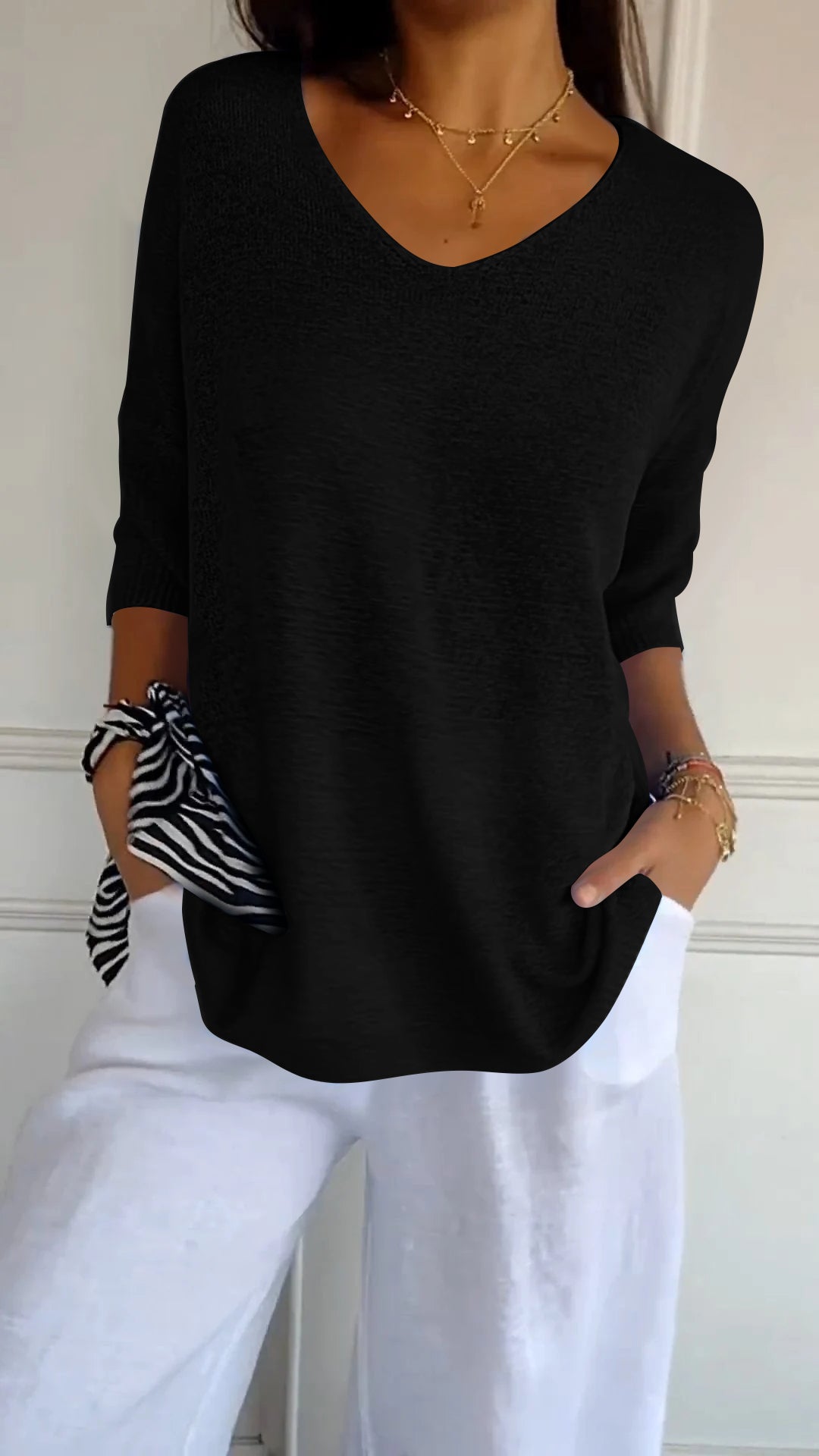Wavlynn Alice women's longline loose fit tunic top in solid color with V-neck and flowing silhouette