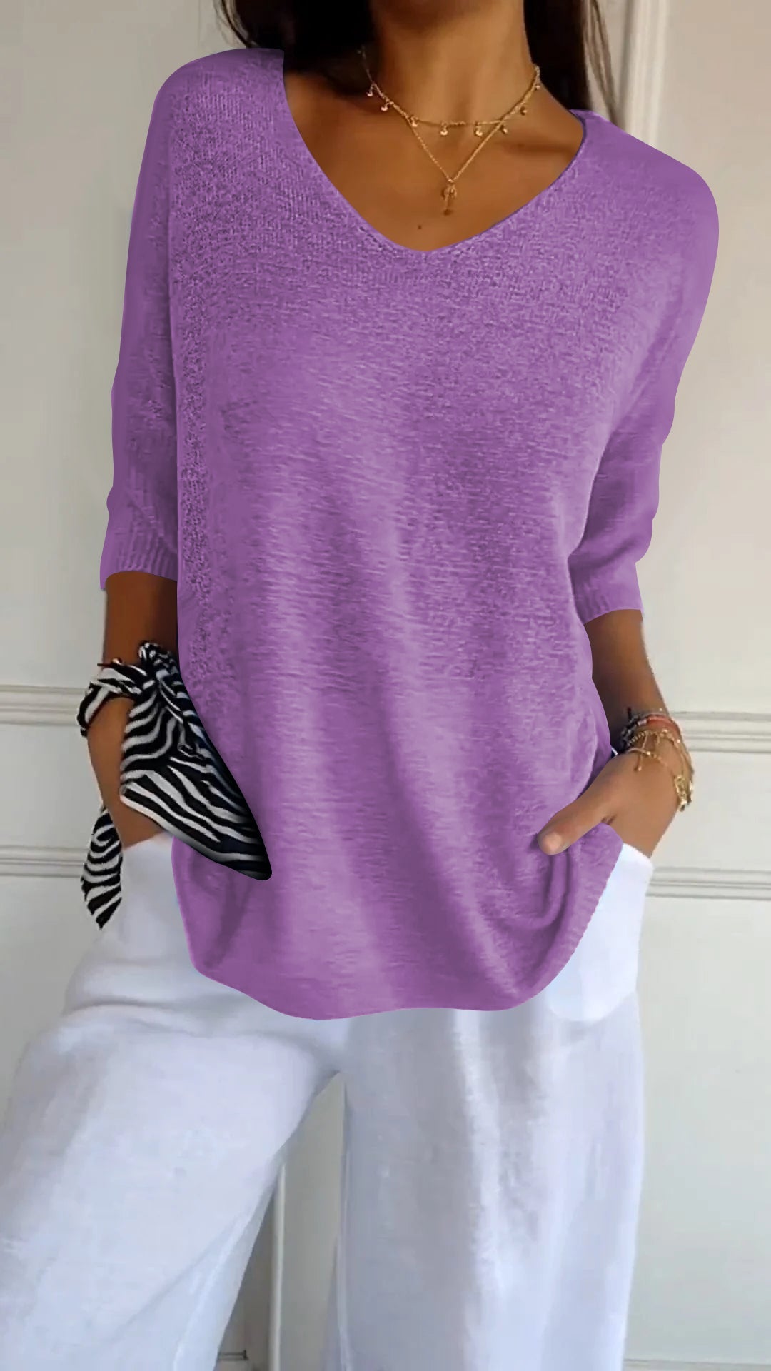Wavlynn Alice women's longline loose fit tunic top in relaxed silhouette with subtle V-neck