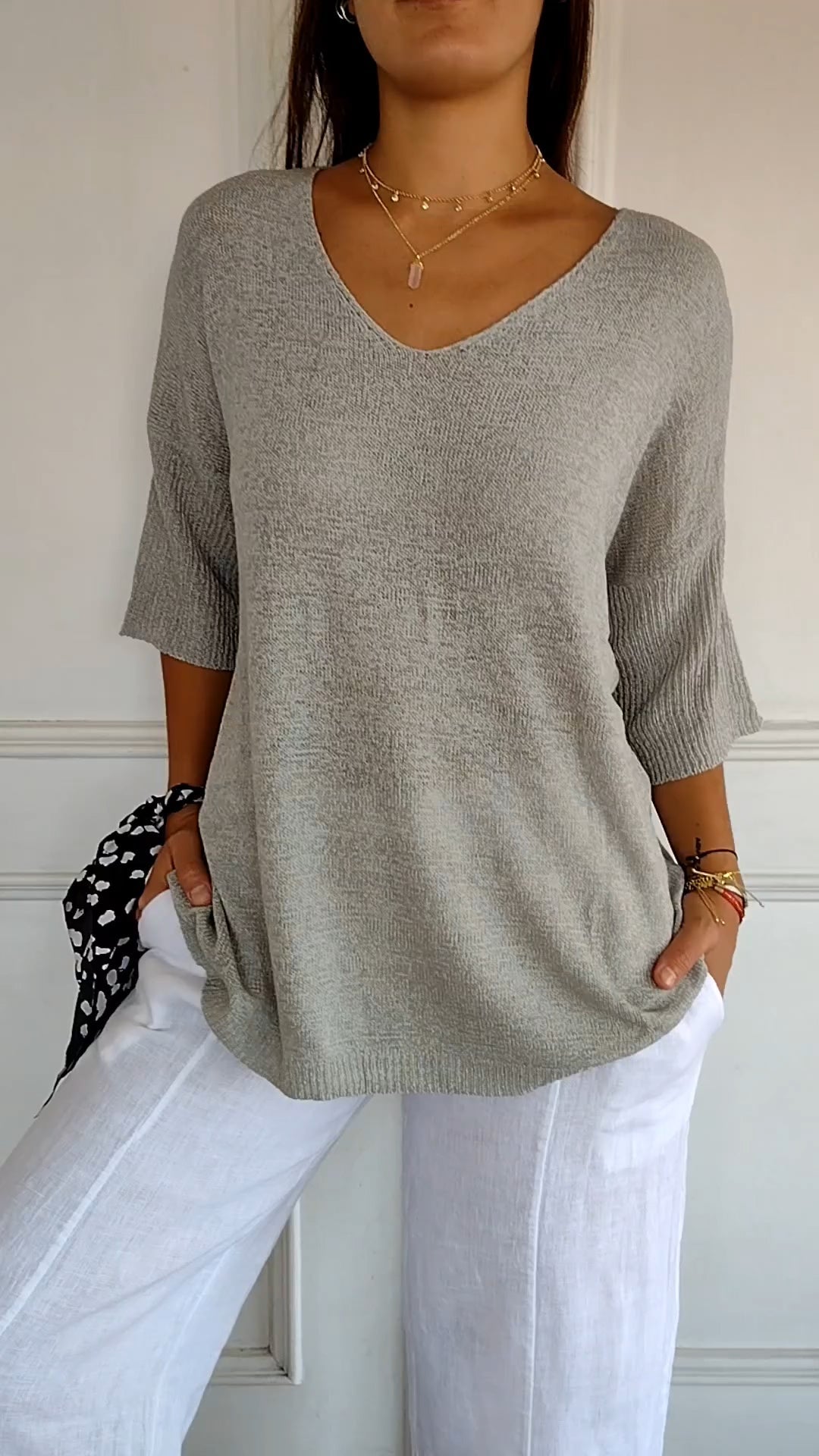 Wavlynn Alice women's longline loose fit tunic top in casual relaxed silhouette with flattering V-neck