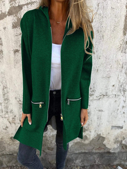 Arlene soft long sleeve cardigan with round neckline and front zipper closure for polished everyday style