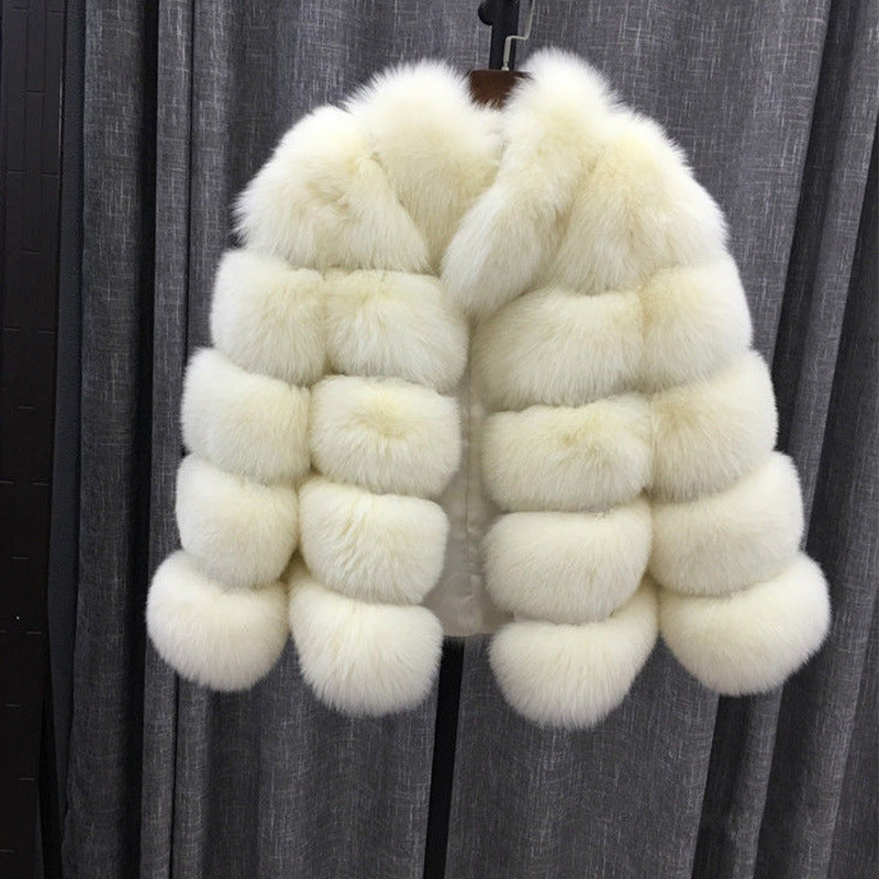 Short unisex faux fox fur coat warm plush luxury outerwear modern minimalist silhouette cold weather