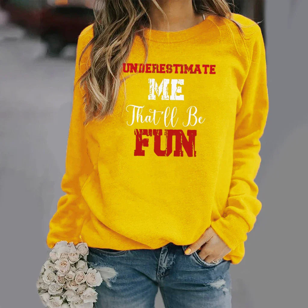 Women's relaxed-fit cotton blend crew neck sweatshirt with long sleeve letter print in casual style