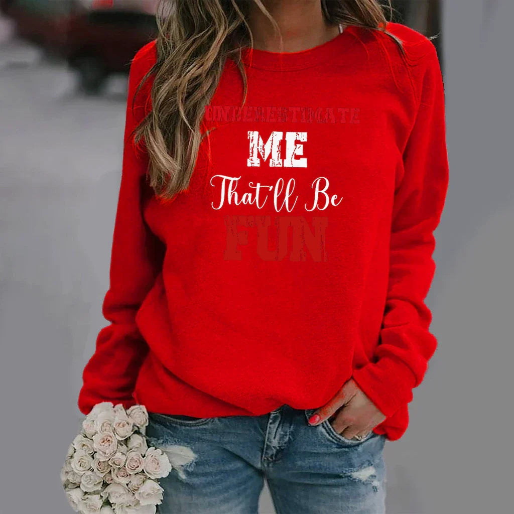 Women's relaxed-fit crew neck sweatshirt in cotton blend with long sleeve letter print