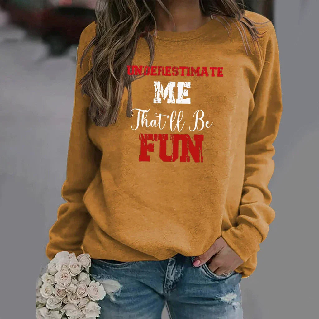 Women's relaxed fit crew neck sweatshirt in cotton blend with long sleeve letter print graphic