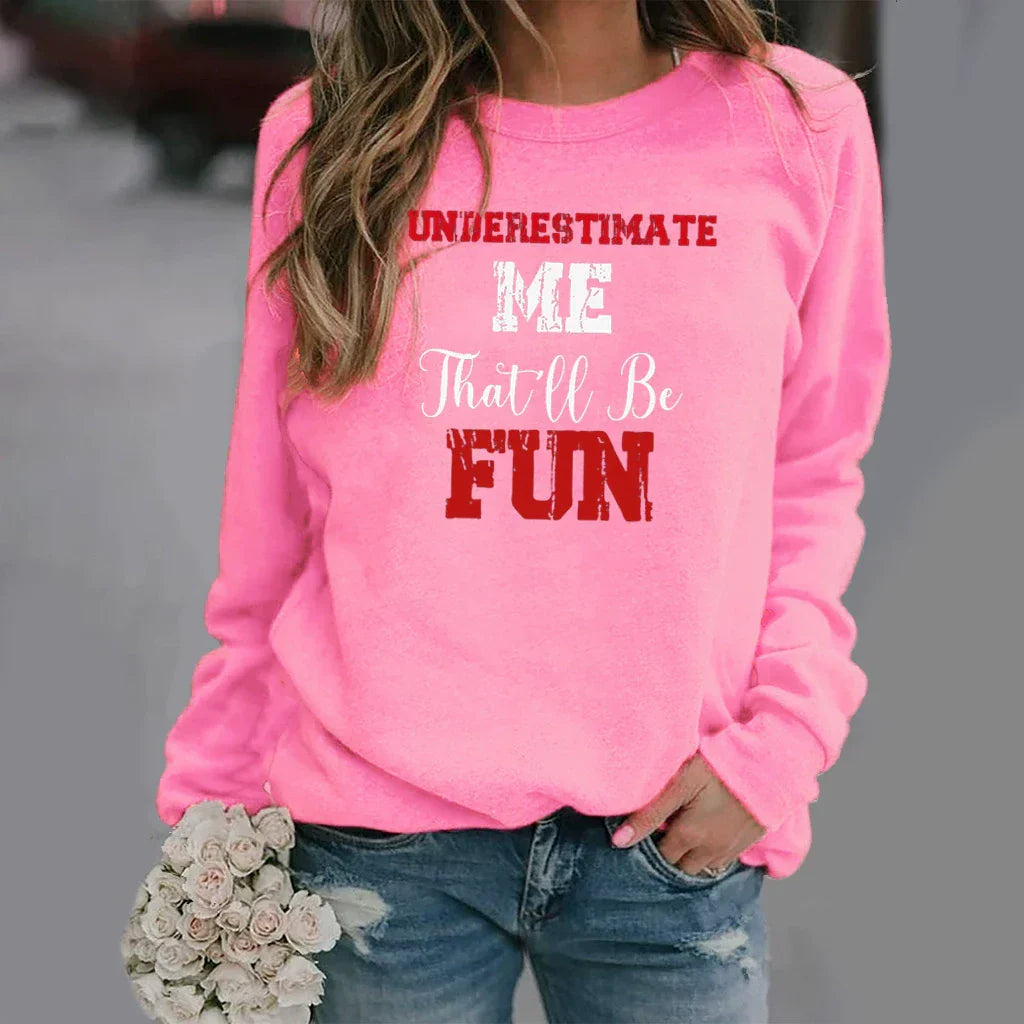 Women's relaxed fit crew neck sweatshirt in cotton blend with long sleeve letter print