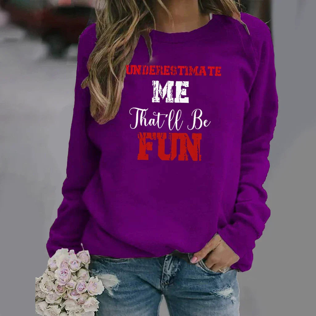 Women's relaxed fit crew neck sweatshirt cotton blend long sleeve with letter print