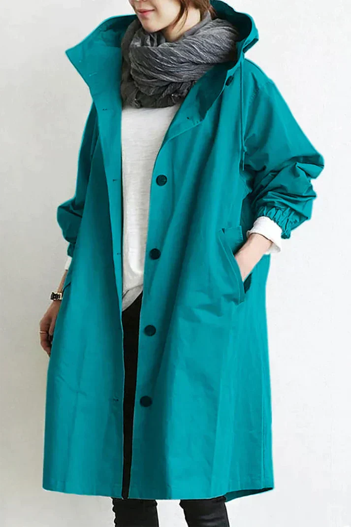 Women's beige hooded trench coat classic belted silhouette with detachable hood
