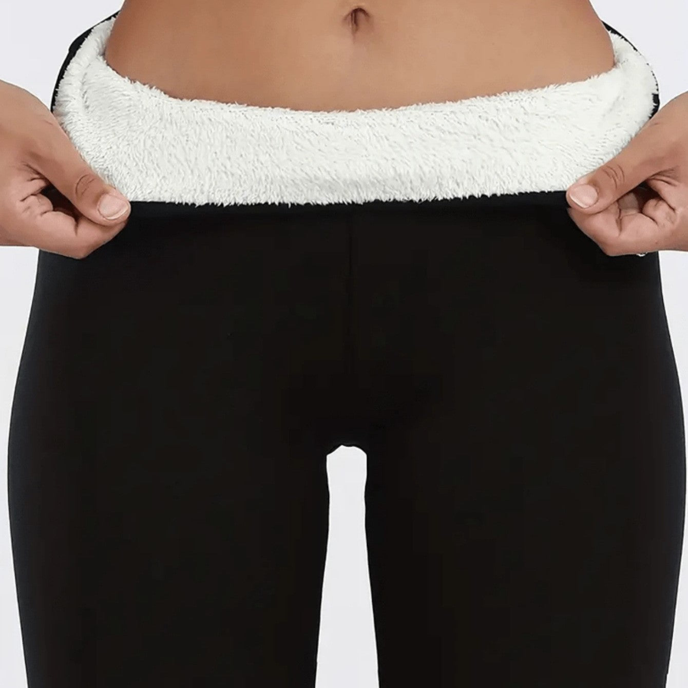 Women's black high-waisted thermal fleece-lined skinny leggings full-length warm fit