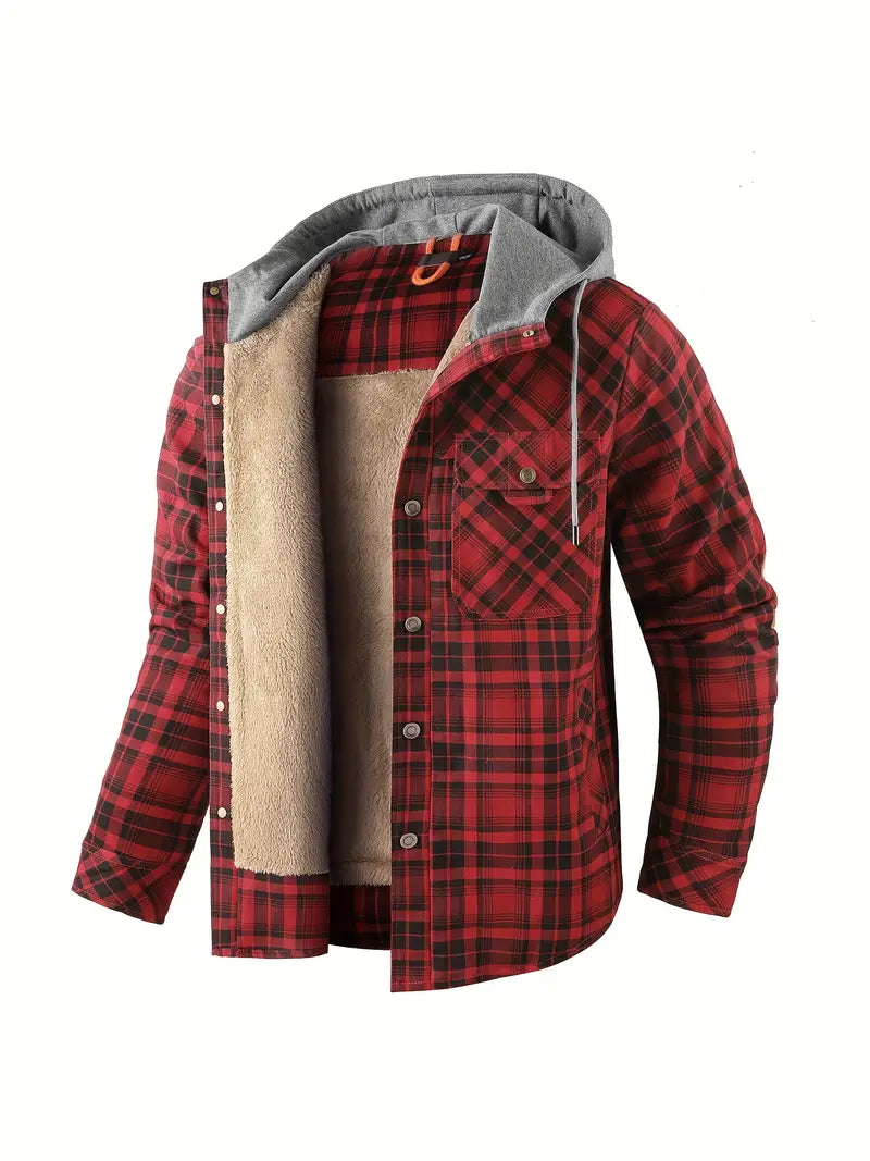Wyatt hooded plaid jacket with cozy fleece lining, casual lightweight outerwear for all seasons