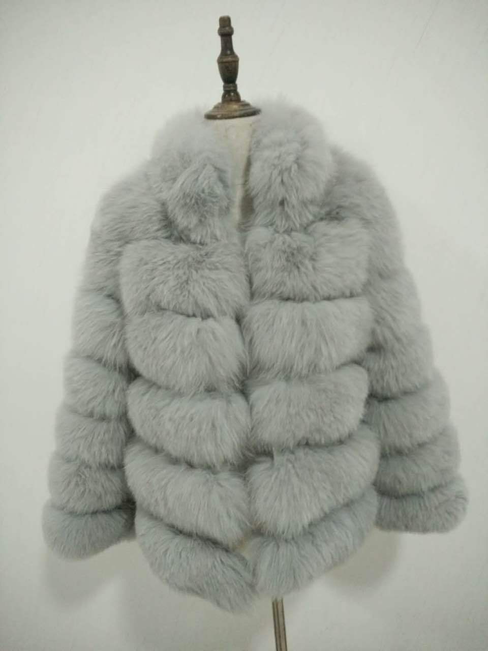 Short unisex faux fox fur coat warm plush ivory minimalist silhouette cold weather luxury outerwear