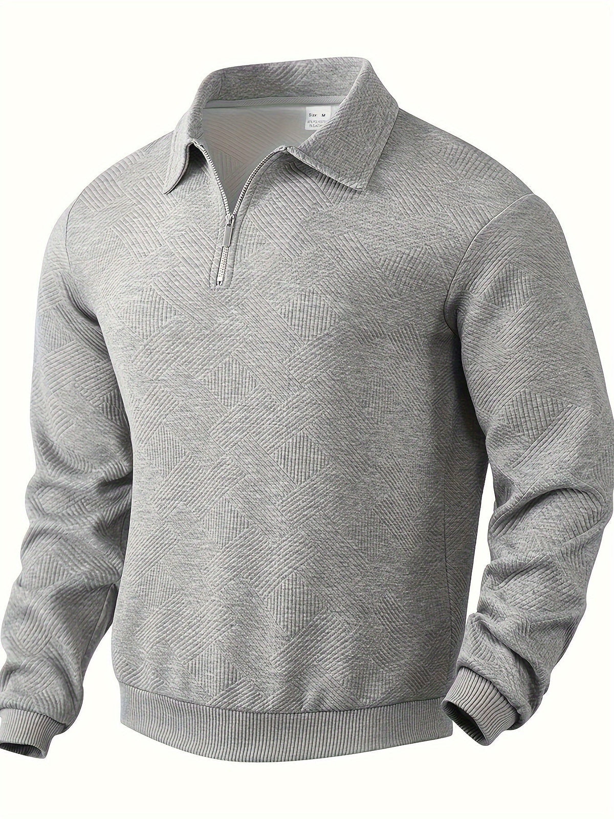 Men's navy geometric textured knit sweater with half-zip closure, regular fit for casual smart wear