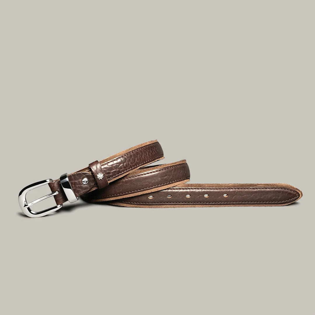 Marcenti genuine vegetable-tanned leather belt with brushed buckle and star-embossed keeper