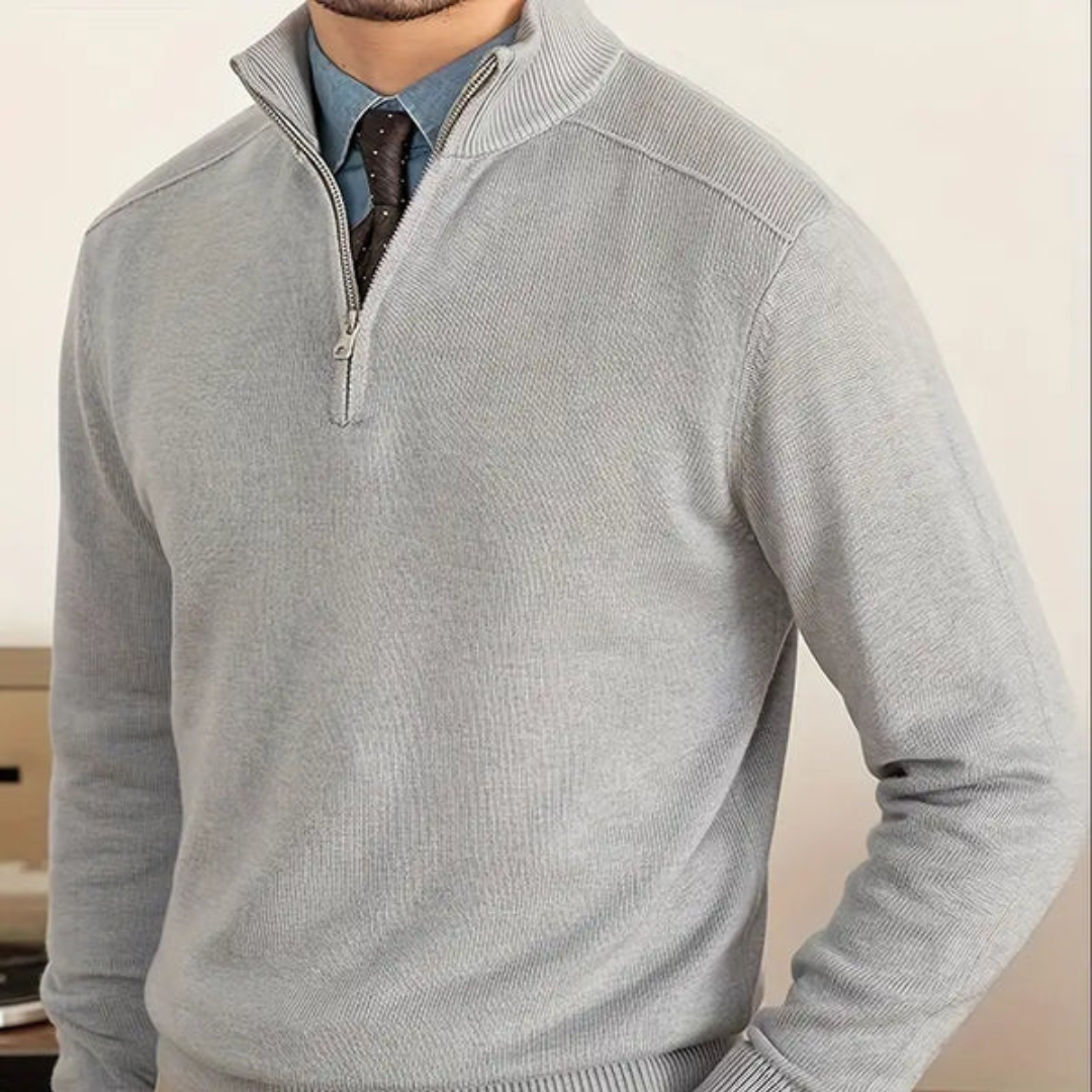 Men's cotton half-zip sweater regular fit ribbed edges smart casual knitwear