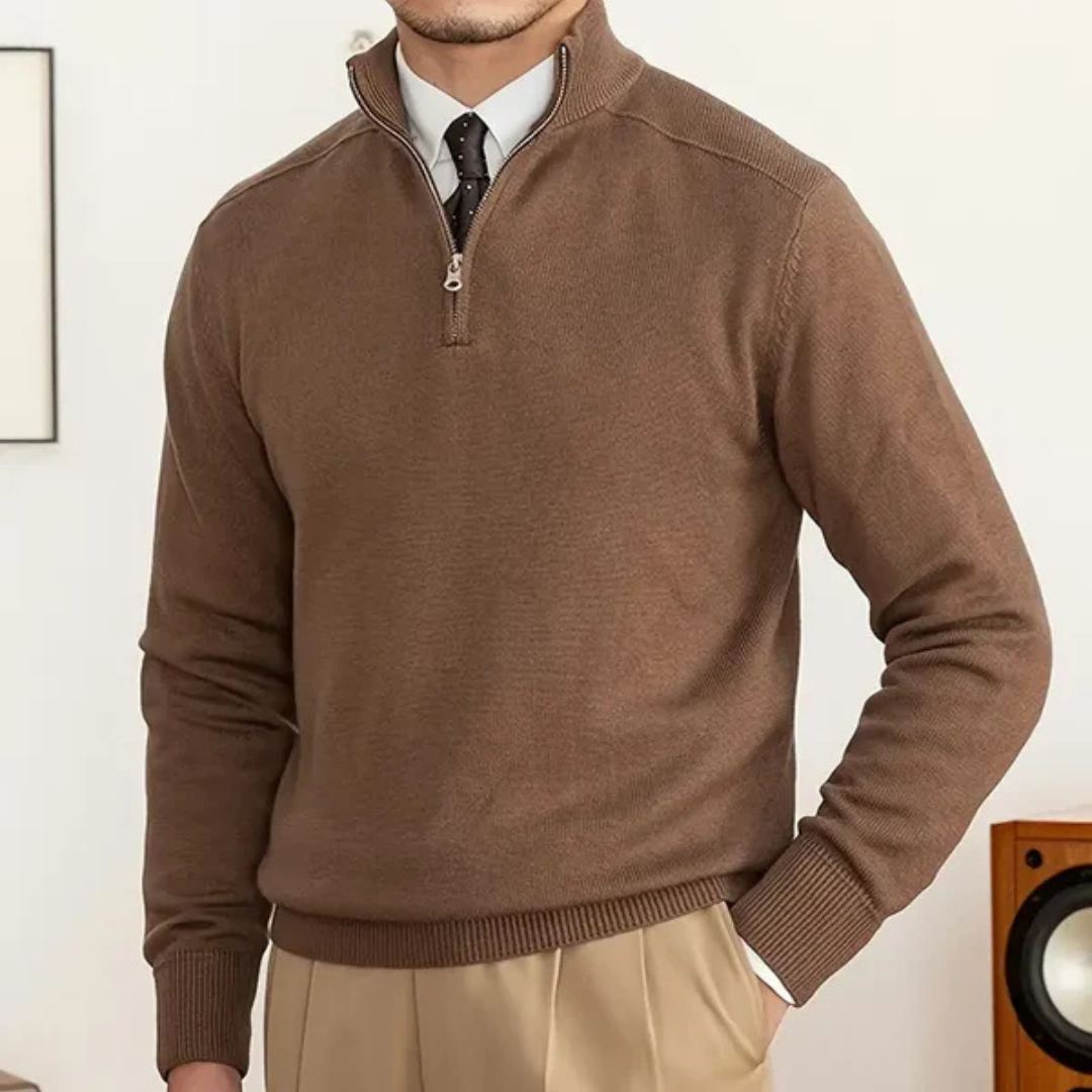 Men's cotton half-zip sweater regular fit with ribbed edges, smart casual knitwear