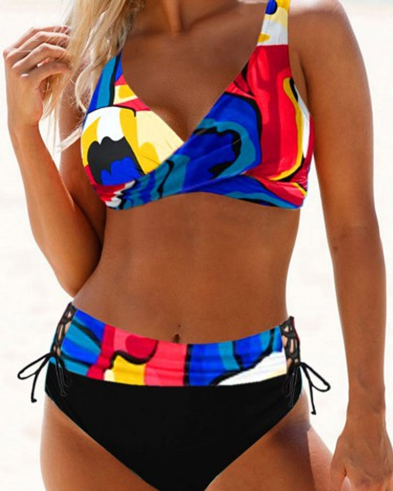Women's colorful bikini set with flattering fit and playful vibrant multicolor palette for summer