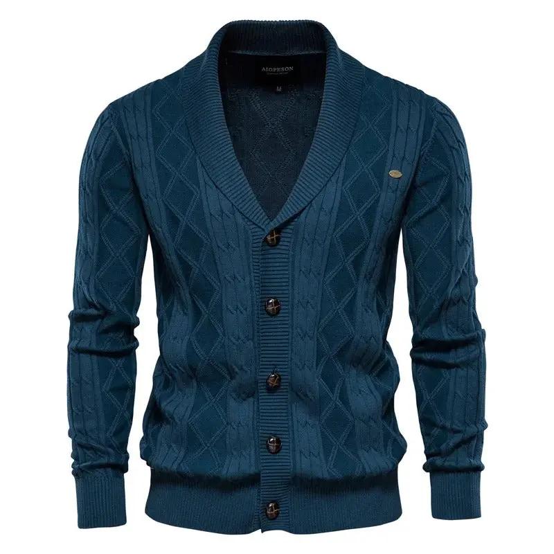 Cambridge Heritage Cardigan diamond knit shawl collar button-up classic slim fit layering sweater