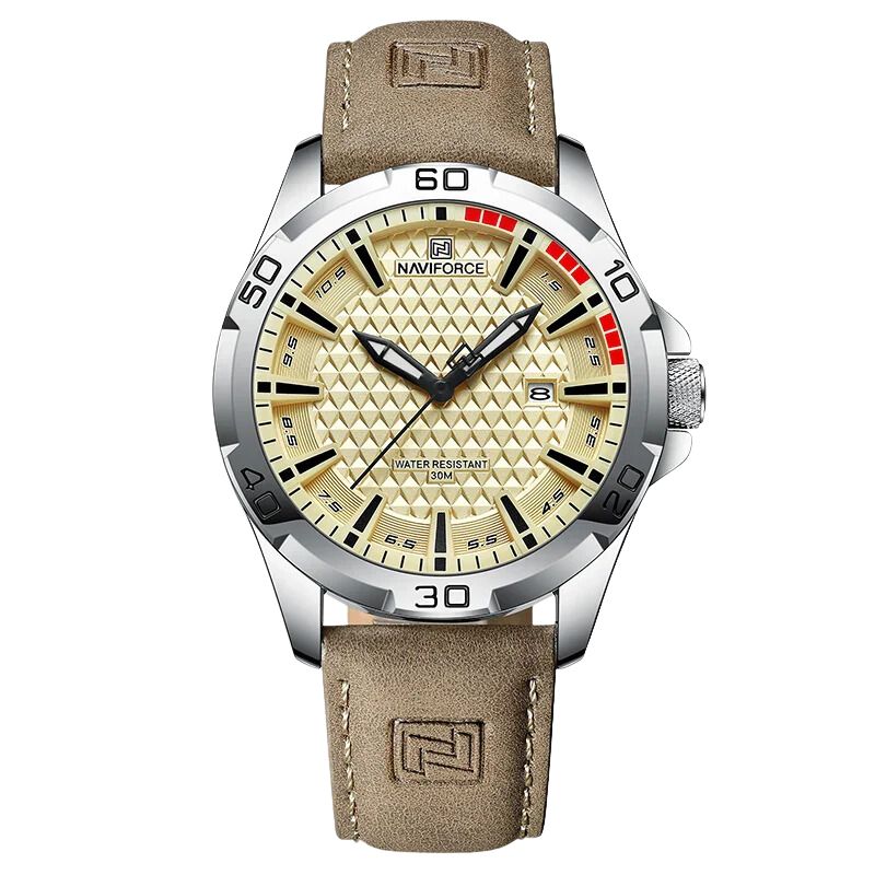 Orbinum NF men's quartz watch brown leather strap scratch-resistant mineral glass calendar display